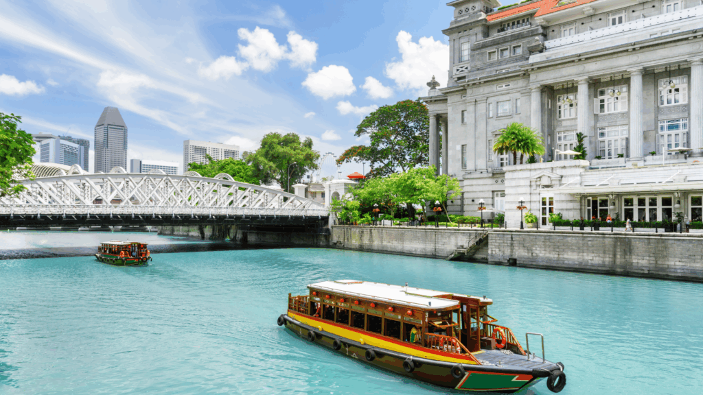 A favorite way to tour Singapore's waterways is in a bomboat. A favorite way to  have the perfect Singapore culinary travel  vacation