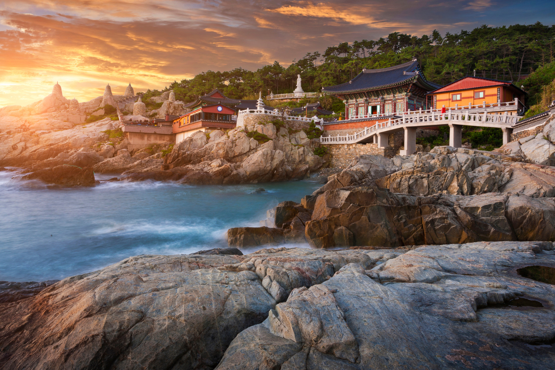 Temple in Busan. a beautiful traditional temple is a place you can visit is you want to experience Korean culture and is a good stop after experiencing Korean culinary treats.